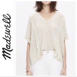 Madewell Cream Open-Knit V-Neck Short Sleeve Sweater Top